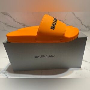Balenciaga Vibrant Orange Slides with Black Logo